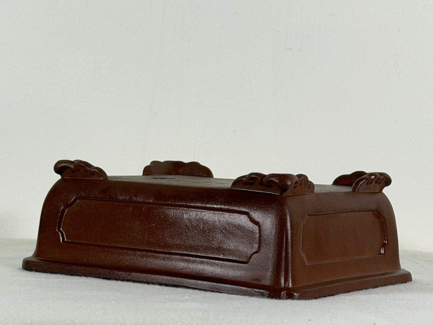 Preowned Japanese Tokoname Unglazed Rectangular Bonsai Pot with Stamp - 7.75” By 6.25”