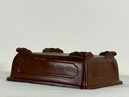 Preowned Japanese Tokoname Unglazed Rectangular Bonsai Pot with Stamp - 7.75” By 6.25”