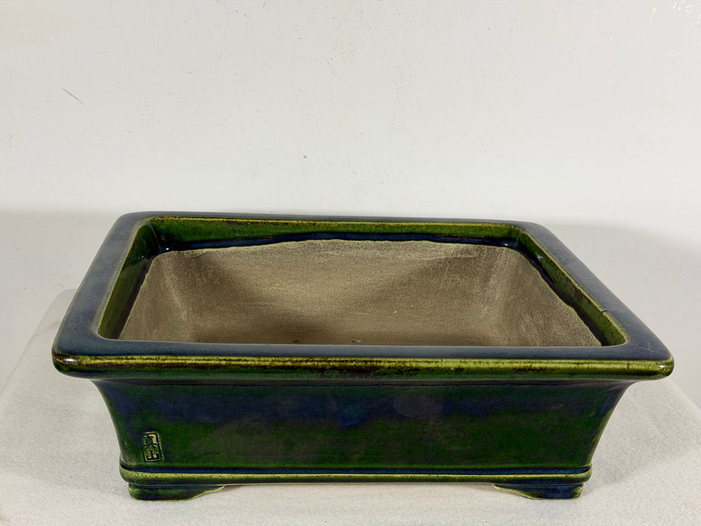 New Japanese Tokoname Glazed Rectangular Bonsai Pot Mazan Terahata - 11” By 9.5”