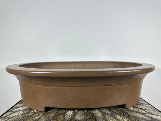Preowned Japanese Tokoname Unglazed Oval Bonsai Pot Keizan - 19.5” By 15.5”