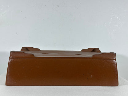 Preowned Japanese Tokoname Unglazed Rectangular Bonsai Pot Keizan - 12.5” By 9.5”