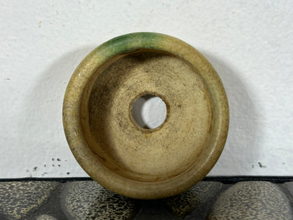 Preowned Japanese Tokoname Glazed Round Bonsai Pot with Stamps - 1.75” By 1 1/8”