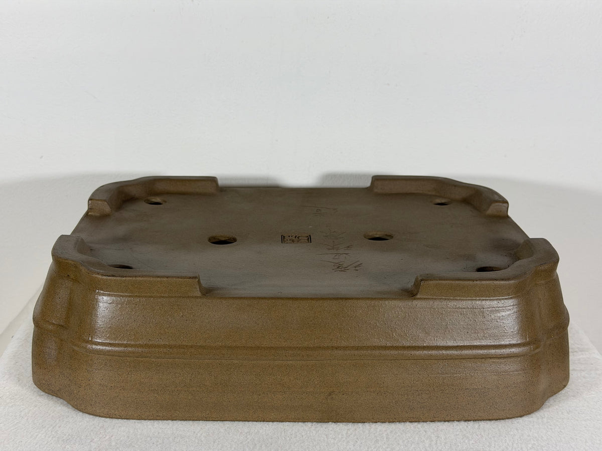 Preowned Japanese Tokoname Unglazed Rectangular Bonsai Pot Sykouzan - 14.25” By 11.25”