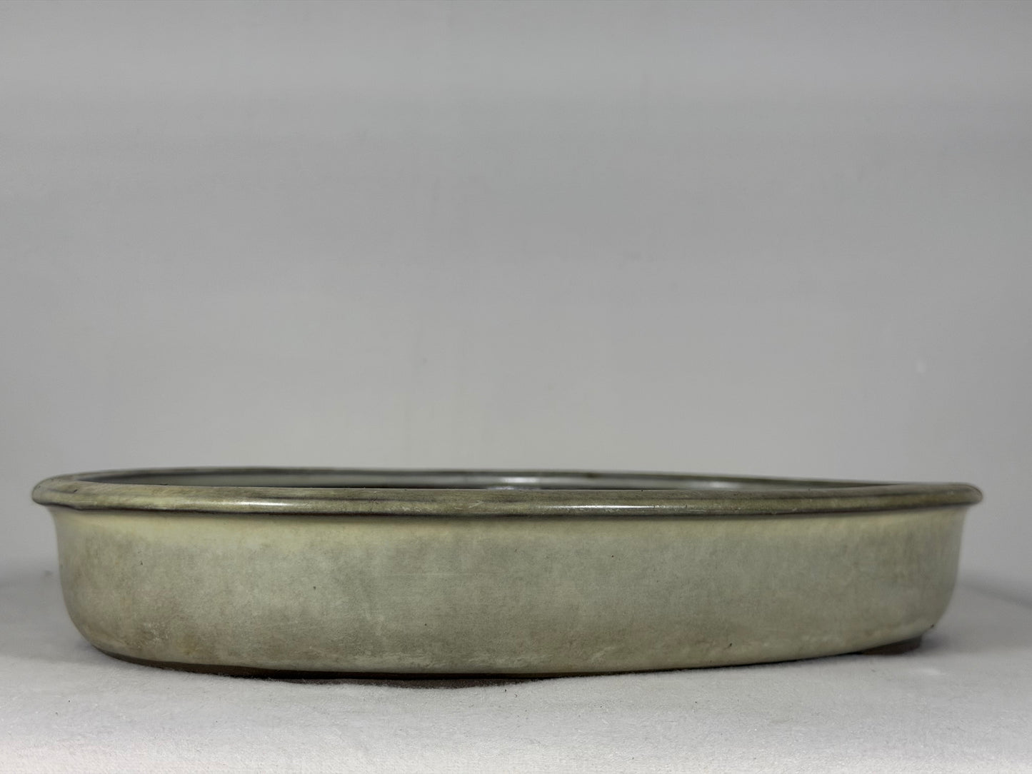 Preowned Japanese Tokoname Glazed Oval Bonsai Pot has Patina - 12.25” By 9.25”