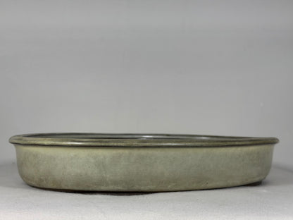 Preowned Japanese Tokoname Glazed Oval Bonsai Pot has Patina - 12.25” By 9.25”