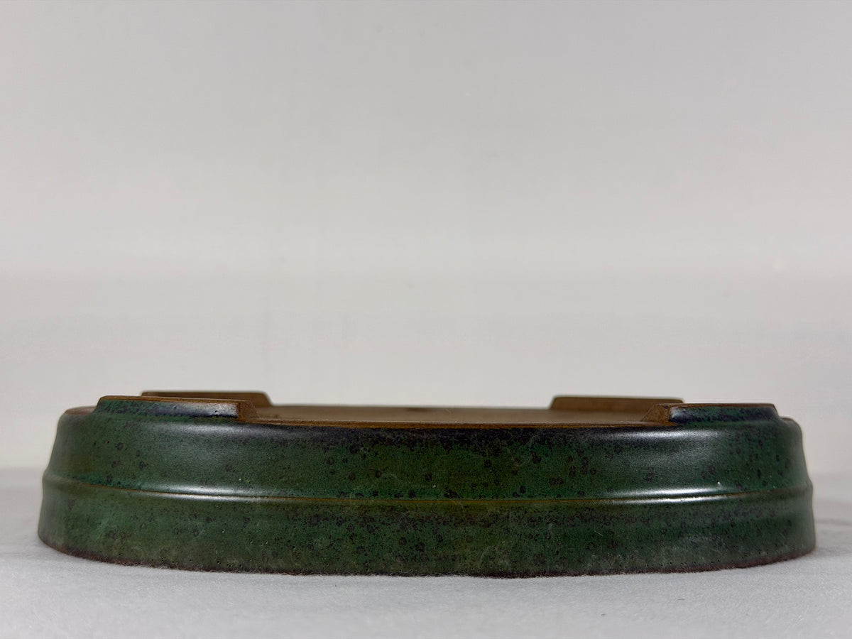 Preowned Japanese Tokoname Glazed Oval Bonsai Pot Yamafusa - 8.5” By 6.75”