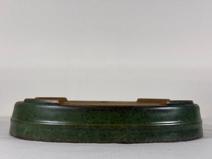 Preowned Japanese Tokoname Glazed Oval Bonsai Pot Yamafusa - 8.5” By 6.75”