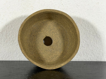 Preowned Japanese Tokoname Unglazed Round Bonsai Pot With Stamp - 2” By 1”