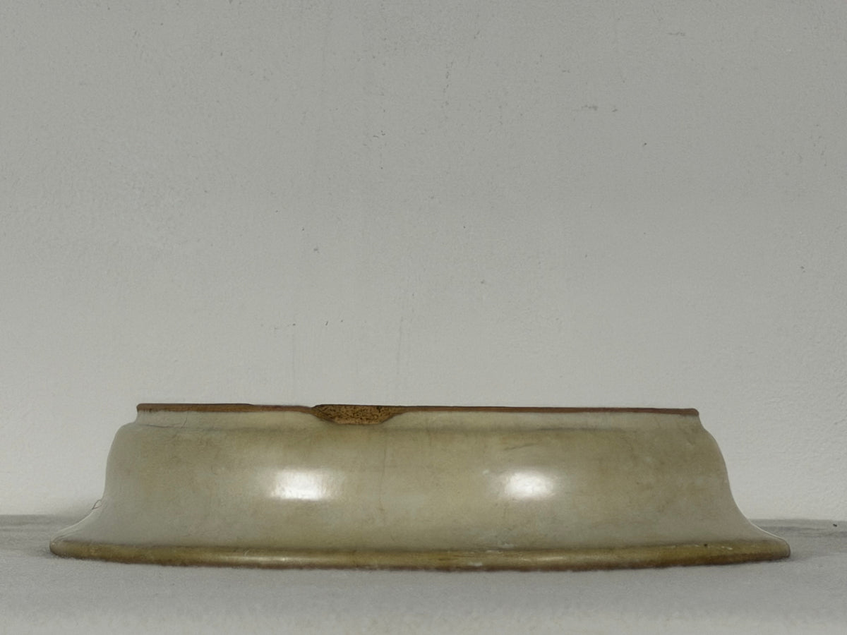 Preowned Japanese Tokoname Glazed Shallow Round Bonsai Pot Mazan - 8.25” By 1.75”