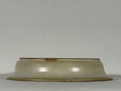 Preowned Japanese Tokoname Glazed Shallow Round Bonsai Pot Mazan - 8.25” By 1.75”