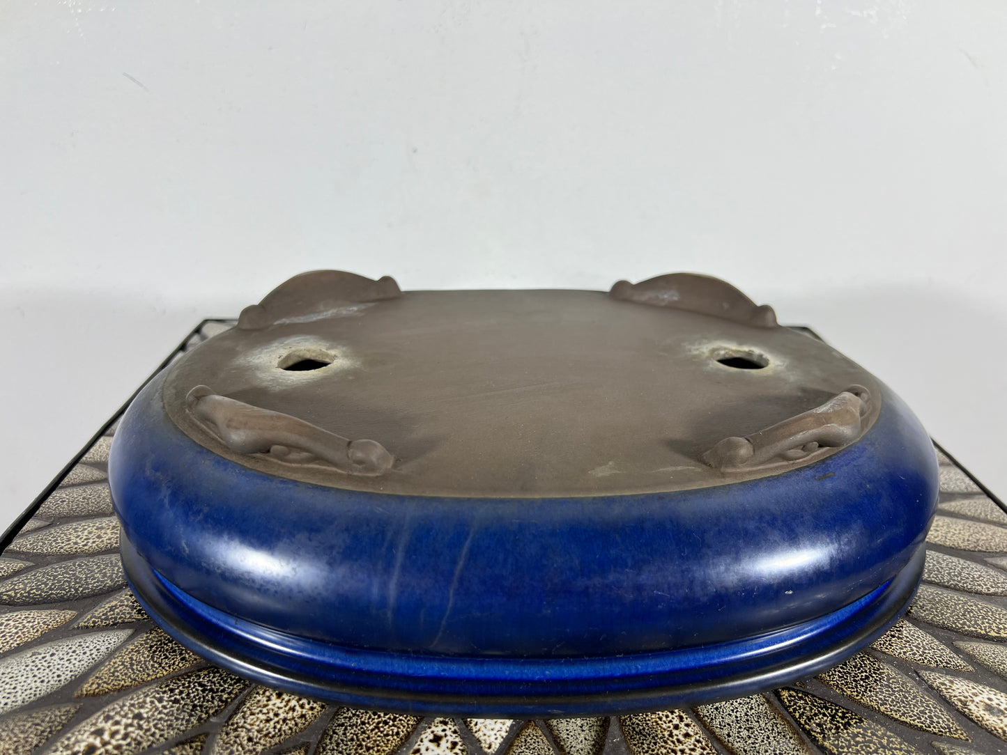 Preowned Japanese Tokoname Bag Style Bonsai Pot with Patina - 12.5” By 9.25”