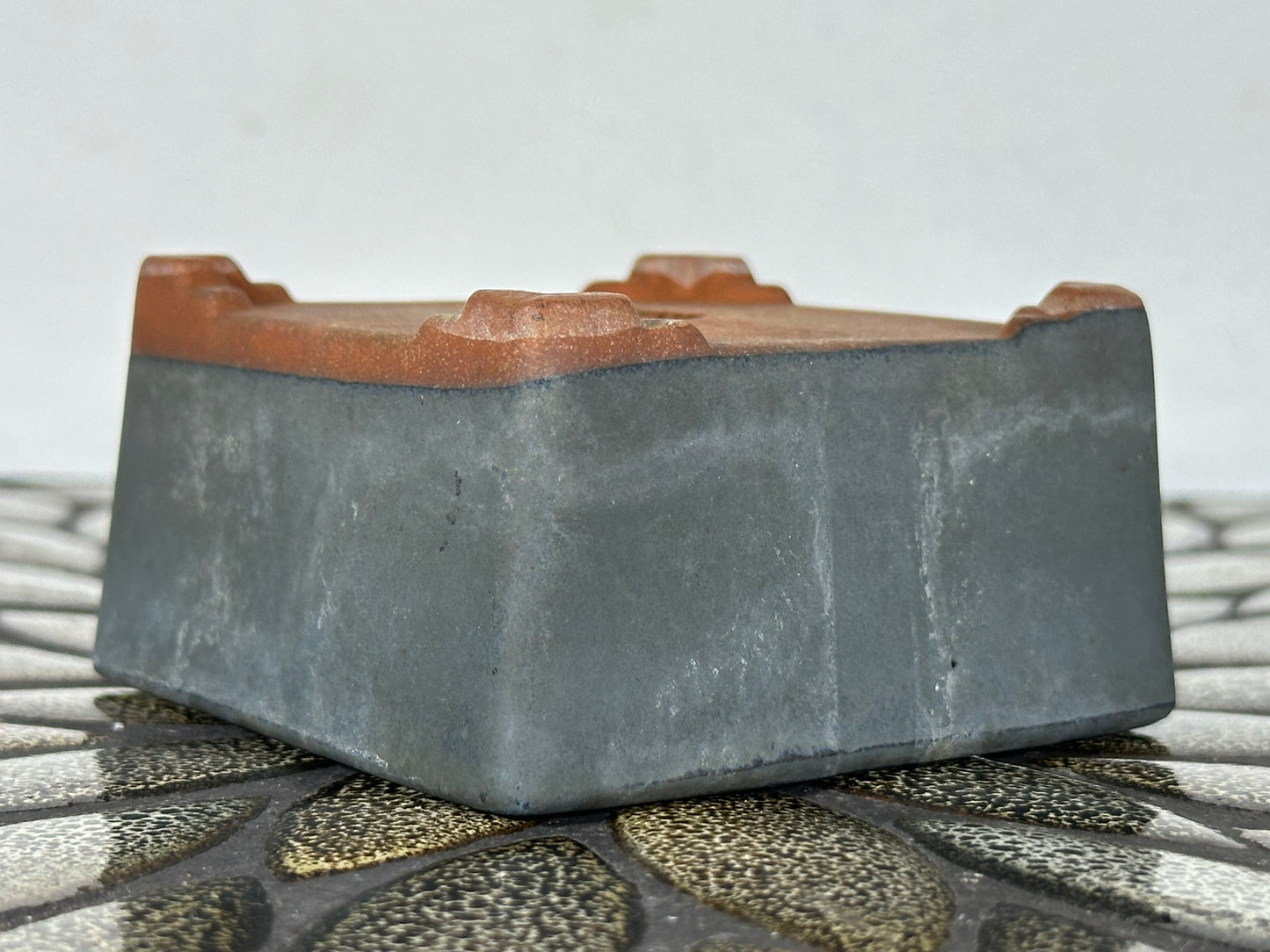 Preowned Japanese Tokoname Glazed Square Bonsai Pot with Stamp - 3.35” By 1 5/8”