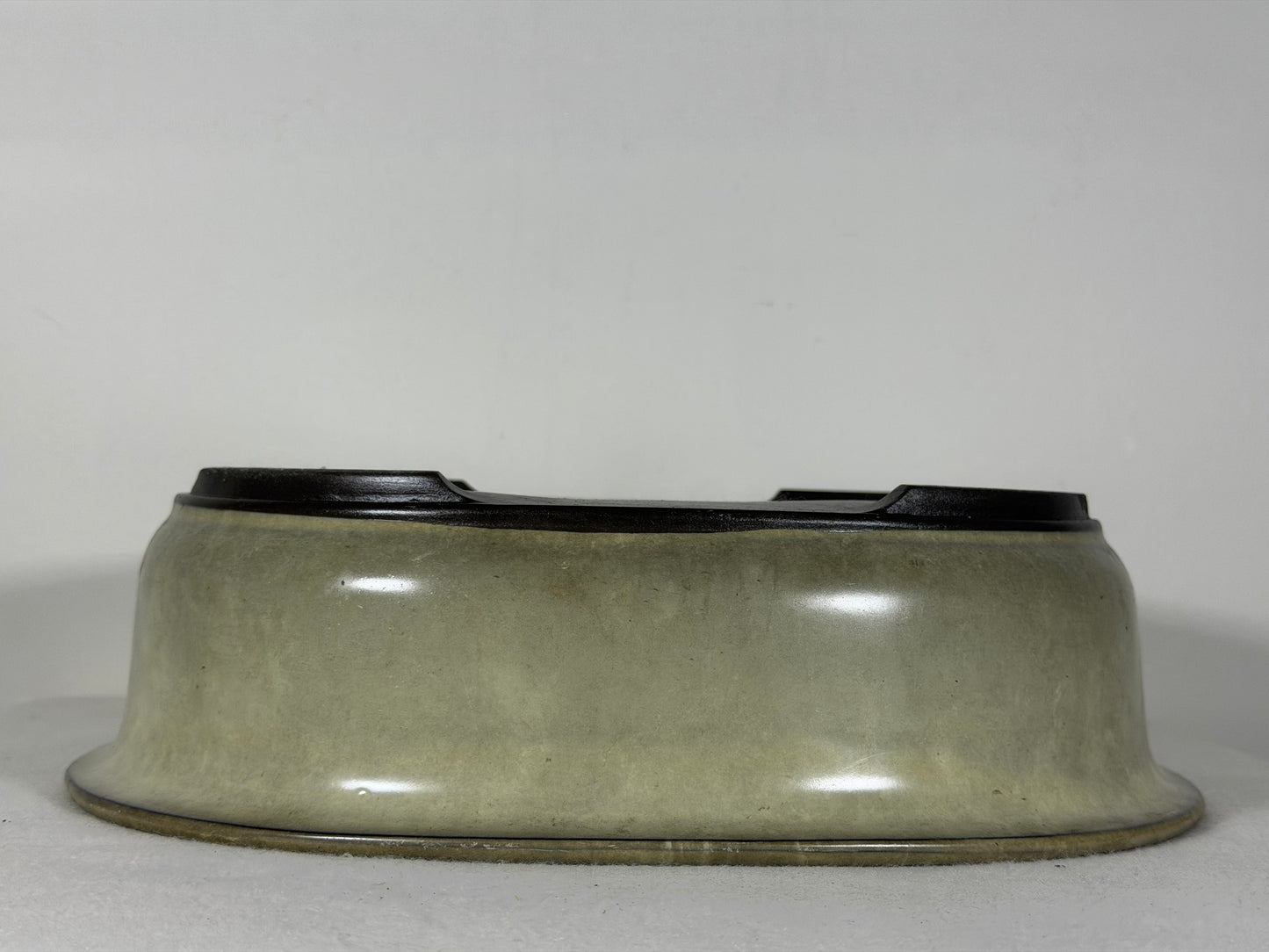 Preowned Japanese Tokoname Glazed Oval Bonsai Pot has Patina - 11.75” By 10”