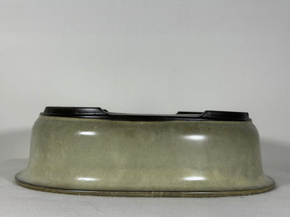 Preowned Japanese Tokoname Glazed Oval Bonsai Pot has Patina - 11.75” By 10”