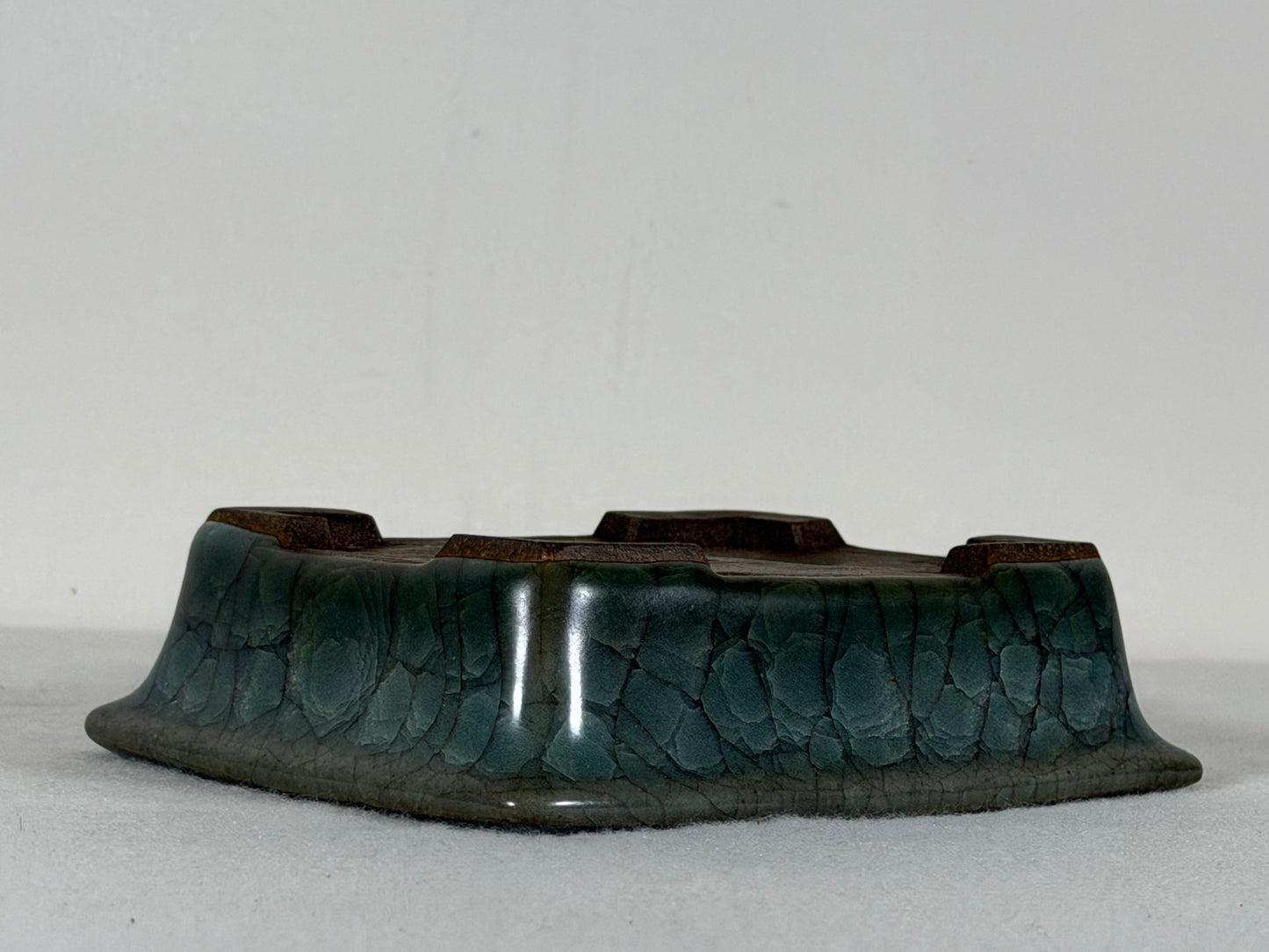 Preowned Japanese Tokoname Glazed Rectangular Bonsai Pot Has Stamp - 5” By 4”