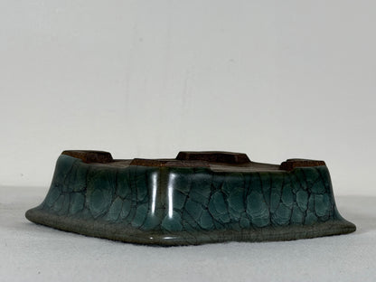 Preowned Japanese Tokoname Glazed Rectangular Bonsai Pot Has Stamp - 5” By 4”