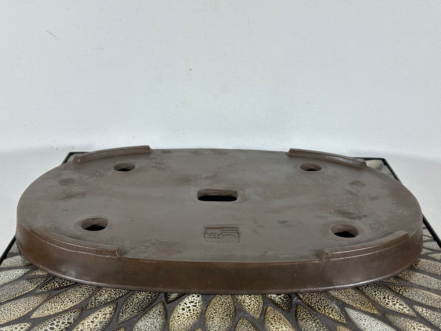 Preowned Japanese Tokoname Unglazed Shallow Oval Bonsai Pot Sankyou - 15.75” By 10.75”