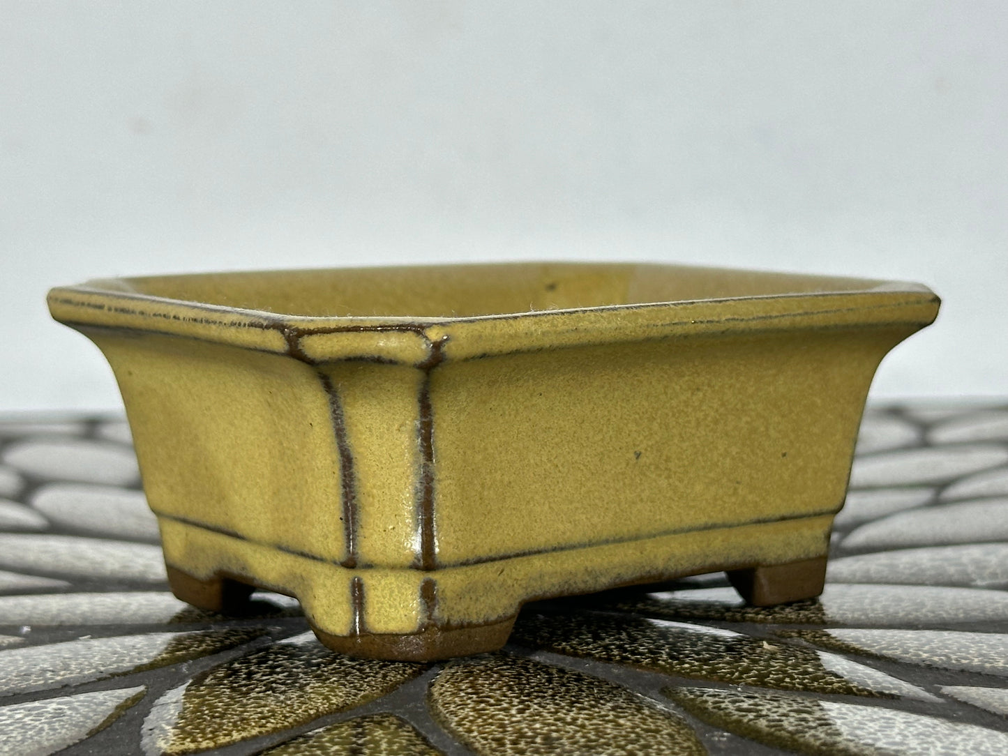 Preowned Japanese Tokoname Glazed Rectangular Bonsai Pot - 3.75” By 3”