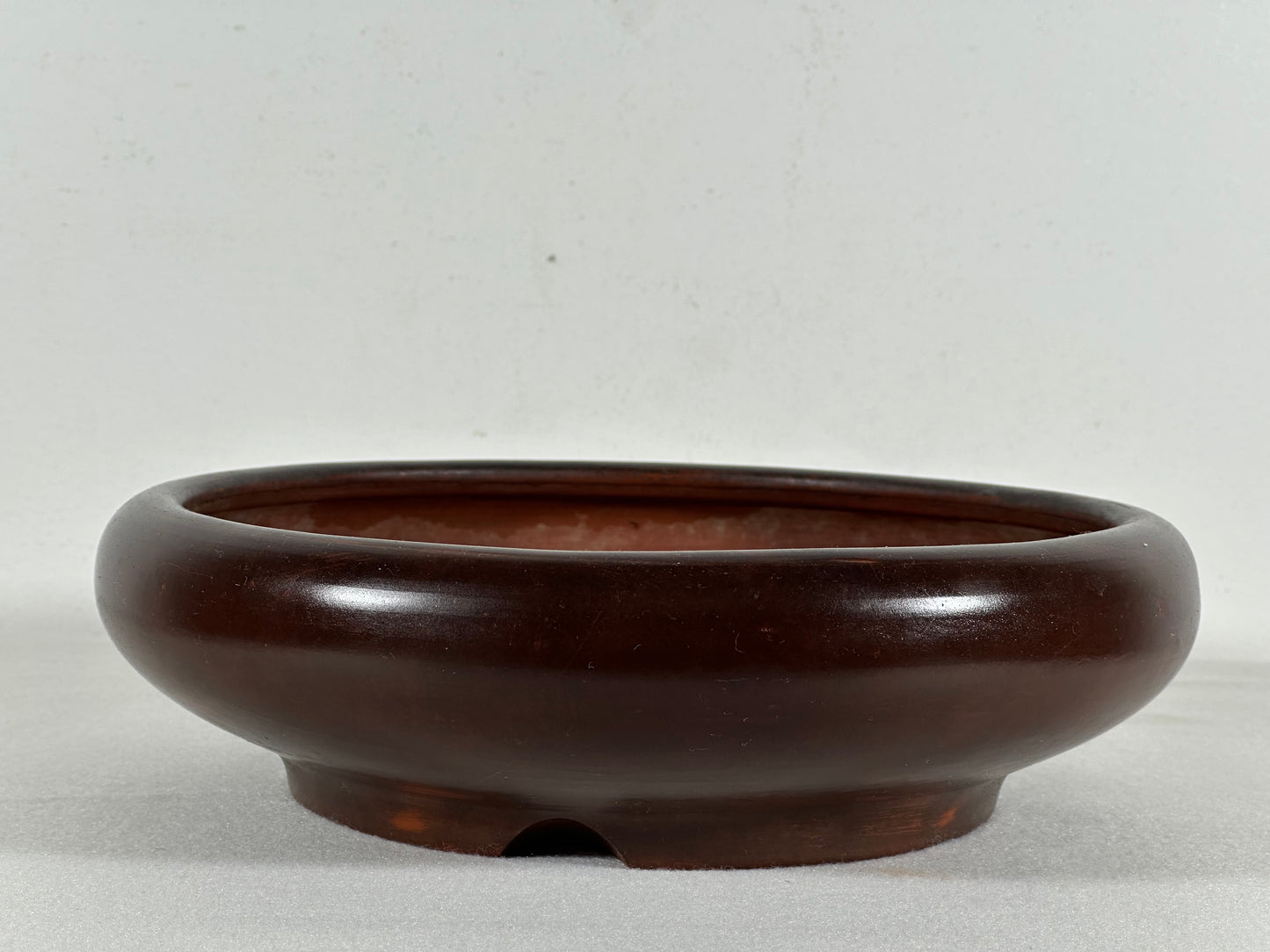 Preowned Japanese Tokoname Unglazed Round Bonsai Pot Itutoen - 8.5” By 2 3/8”
