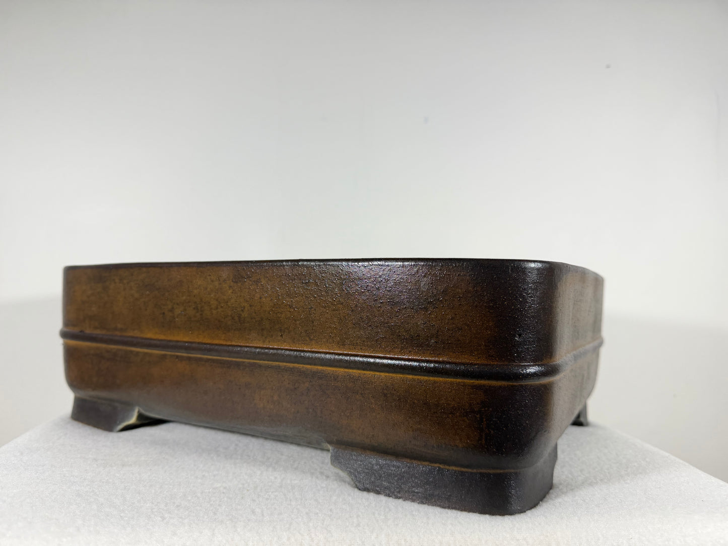 Preowned Japanese Tokoname Unglazed Rectangular Bonsai Pot Yamakou - 15” By 11.25”