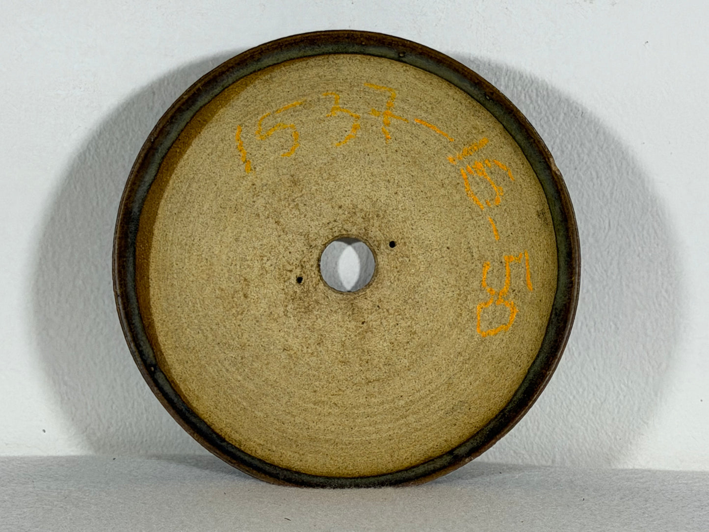 Preowned Japanese Tokoname Glazed Round Bonsai Pot has Stamp - 5.75” By 1 5/8”