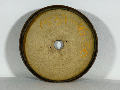 Preowned Japanese Tokoname Glazed Round Bonsai Pot has Stamp - 5.75” By 1 5/8”