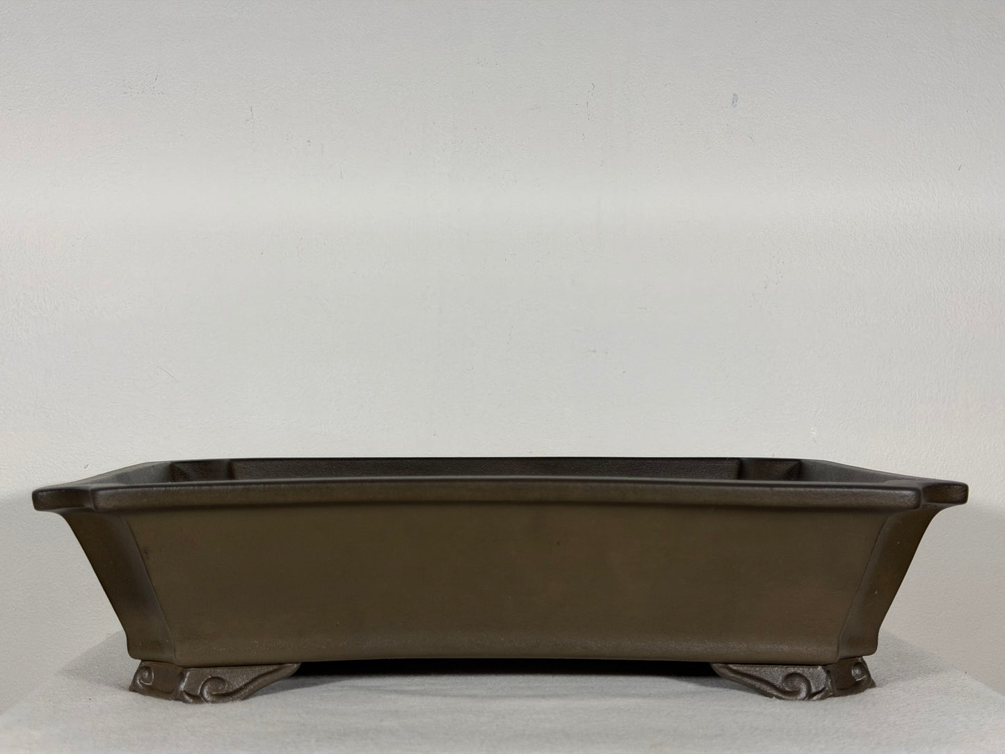 Preowned Japanese Tokoname Unglazed Rectangular Bonsai Pot has Stamps - 15.5” By 11.5”