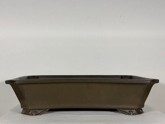 Preowned Japanese Tokoname Unglazed Rectangular Bonsai Pot has Stamps - 15.5” By 11.5”