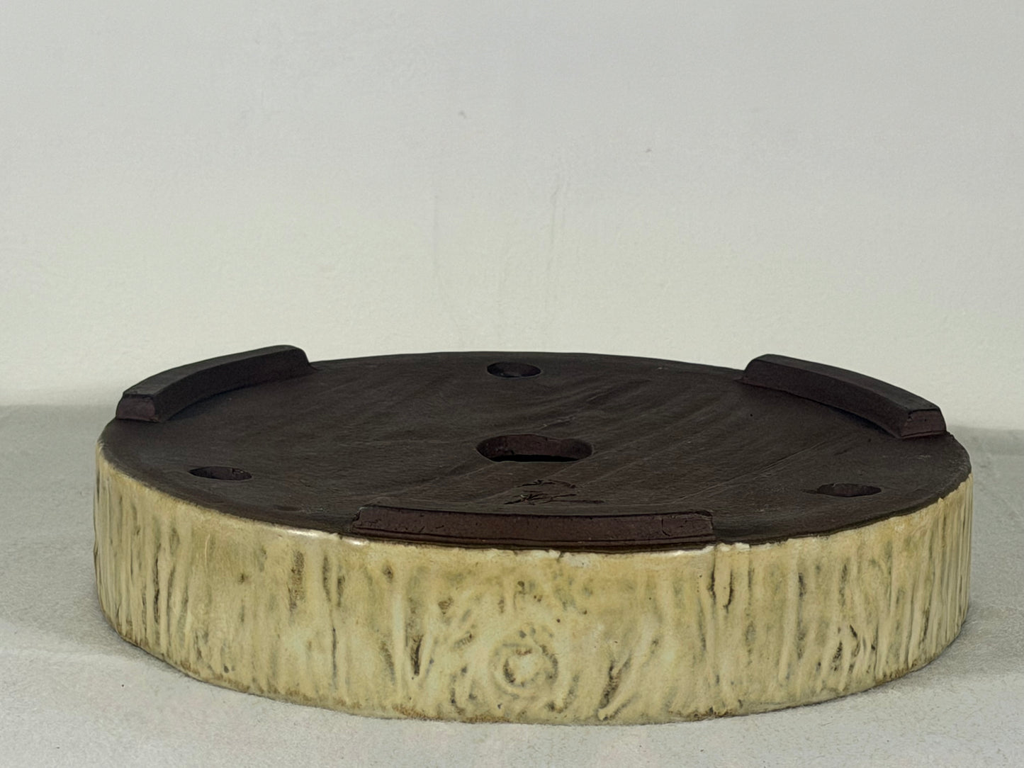 Preowned Japanese Tokoname Glazed Round Bonsai Pot Yamafusa - 9.25” By 2”