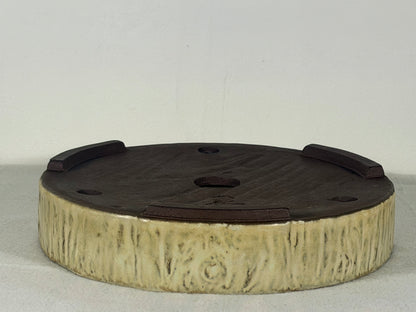 Preowned Japanese Tokoname Glazed Round Bonsai Pot Yamafusa - 9.25” By 2”