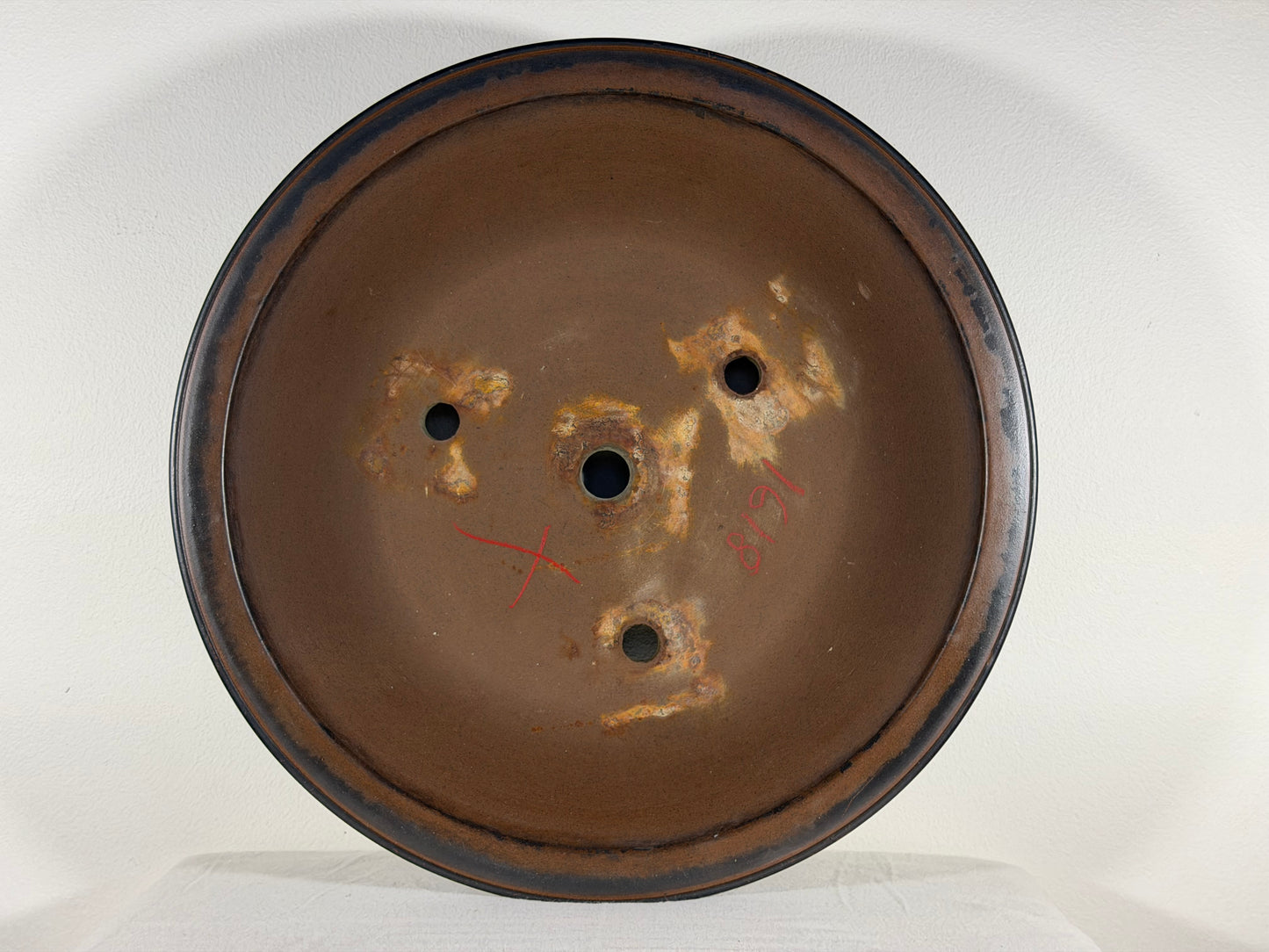 Preowned Vintage Japanese Tokoname Unglazed Round Bonsai Pot Tazan - 15.75” By 4.25”