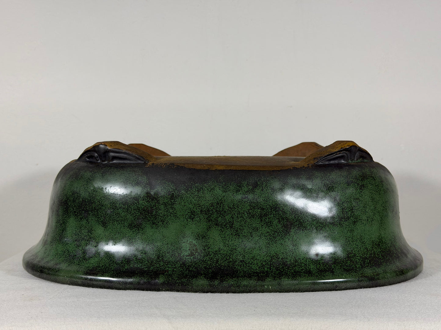 Preowned Japanese Tokoname Glazed Oval Bonsai Pot Syuhou Yoshimura - 13.75” By 10.75”