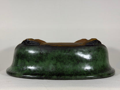Preowned Japanese Tokoname Glazed Oval Bonsai Pot Syuhou Yoshimura - 13.75” By 10.75”