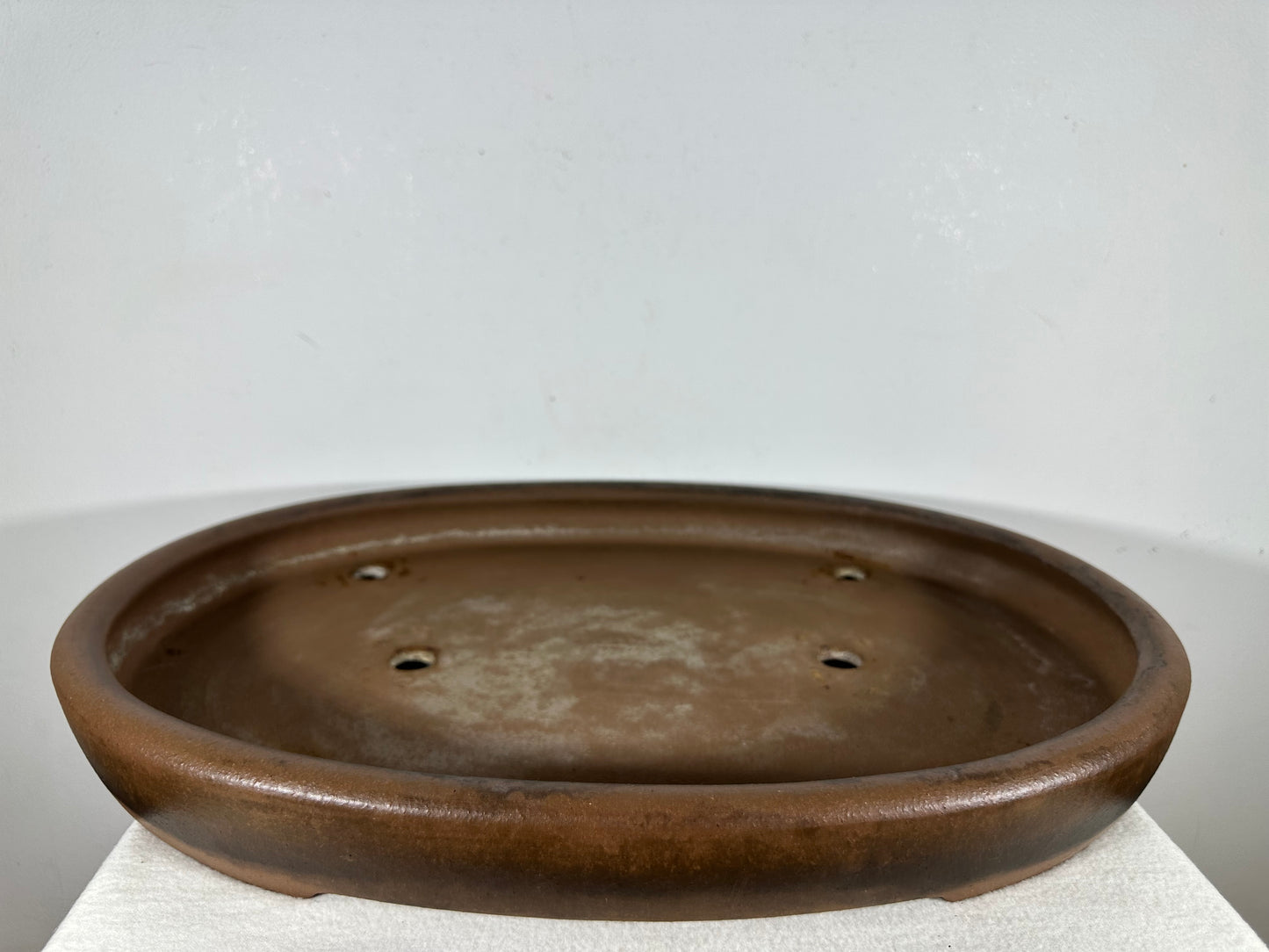 Preowned Japanese Tokoname Unglazed Oval Shallow Bonsai Pot Seizan - 20.5” By 14.25”
