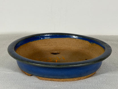 Preowned Japanese Tokoname Glazed Shallow Round Bonsai Pot Mazan Terahata - 8.25” By 1.75”