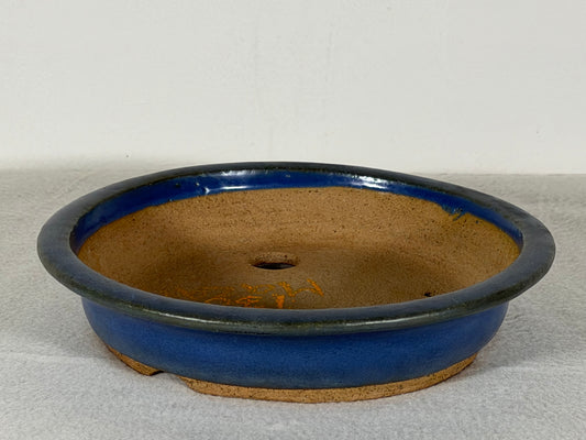 Preowned Japanese Tokoname Glazed Shallow Round Bonsai Pot Mazan Terahata - 8.25” By 1.75”