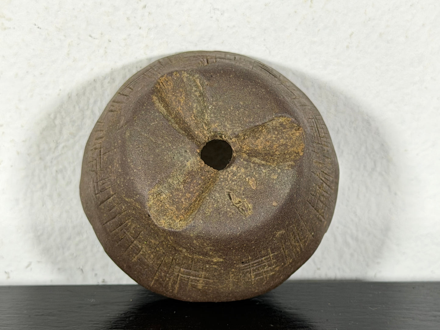 Preowned Vintage Japanese Tokoname Unglazed Round Bonsai Pot Machinao - 2” By 1”