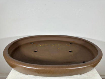 Preowned Japanese Tokoname Unglazed Oval Shallow Bonsai Pot Seizan - 22.5” By 16.25”
