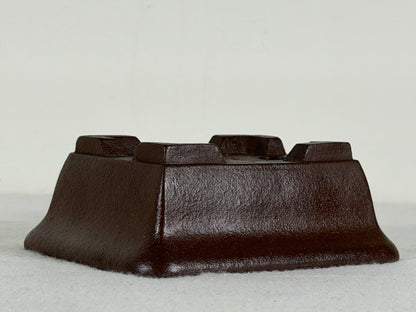 Preowned Japanese Tokoname Unglazed Rectangular Bonsai Pot Yamaaki - 4.5” x 3.5” x 1 5/8”
