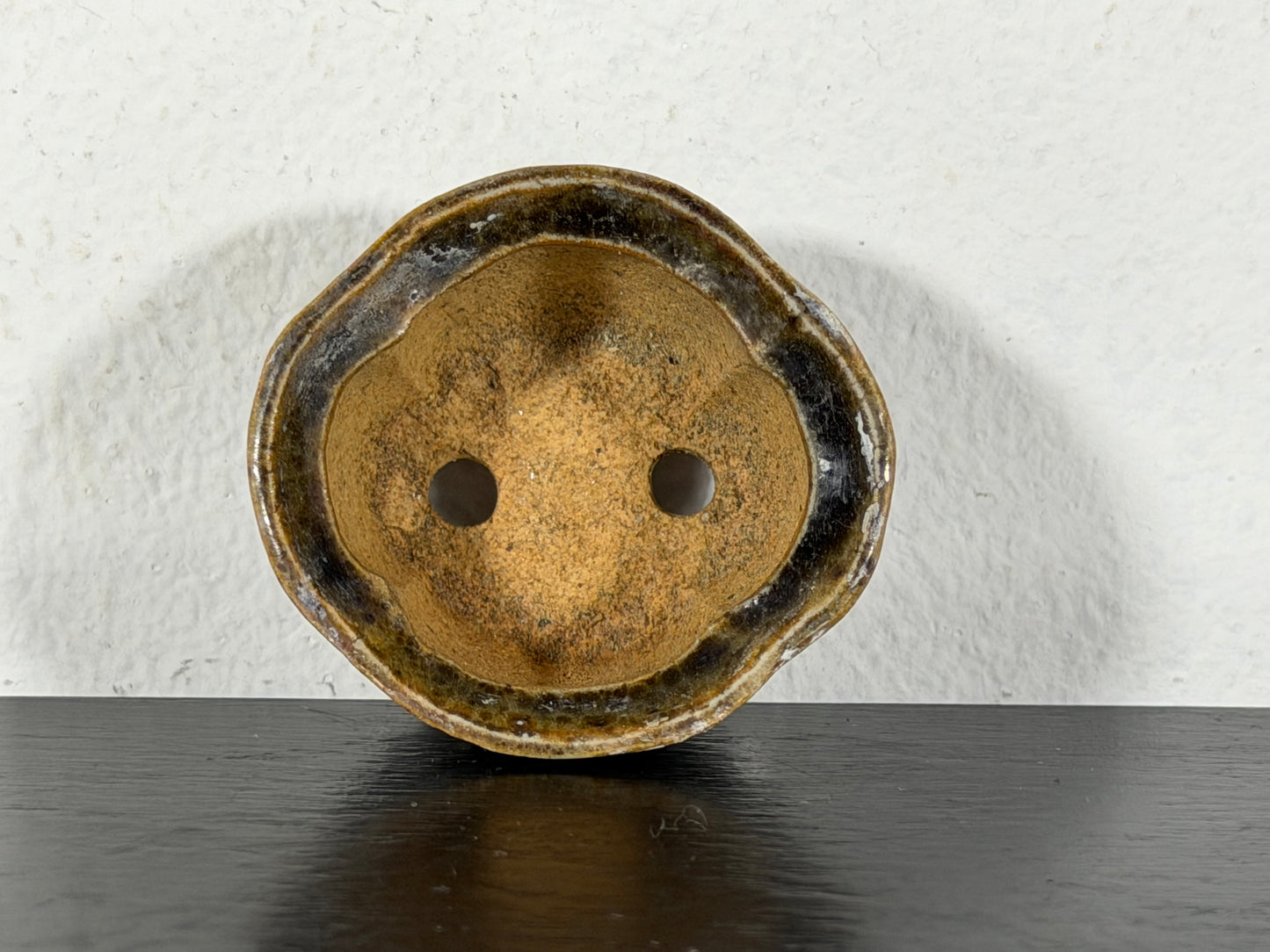 Preowned Vintage Japanese Tokoname Glazed Mokko Style Bonsai Pot Mutou - 1.75” By 1.5”