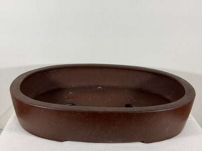 Preowned Japanese Tokoname Unglazed Oval Bonsai Pot Yamaaki - 16.25” By 12.75”