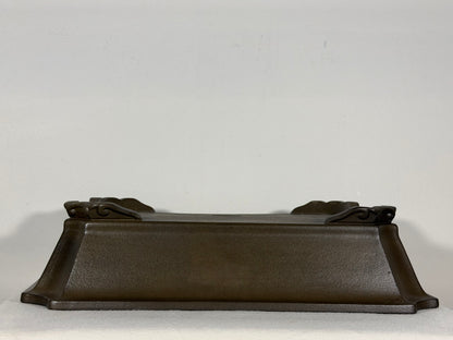 Preowned Japanese Tokoname Unglazed Rectangular Bonsai Pot has Stamps - 15.5” By 11.5”