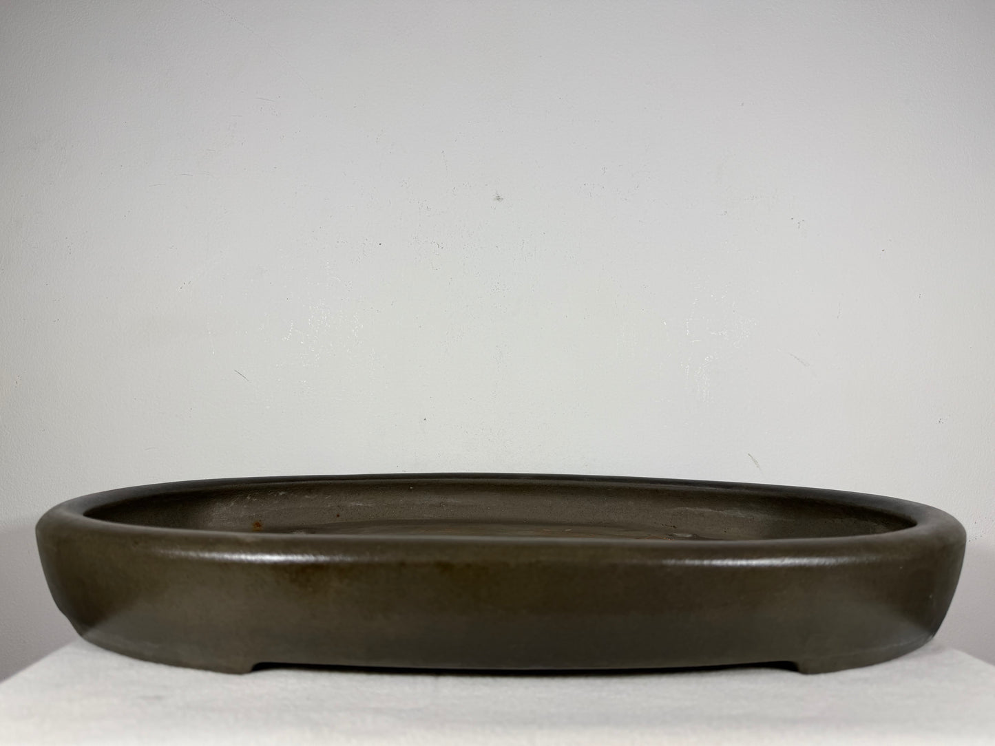 Preowned Japanese Tokoname Unglazed Shallow Oval Bonsai Pot Seizan - 20.75” By 14.75”