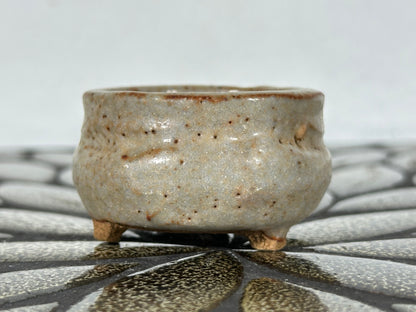 Preowned Japanese Tokoname Glazed Round Bonsai Pot with Stamps - 2” By 1.25”