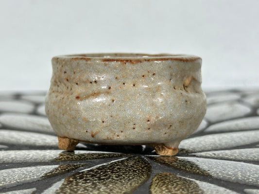 Preowned Japanese Tokoname Glazed Round Bonsai Pot with Stamps - 2” By 1.25”