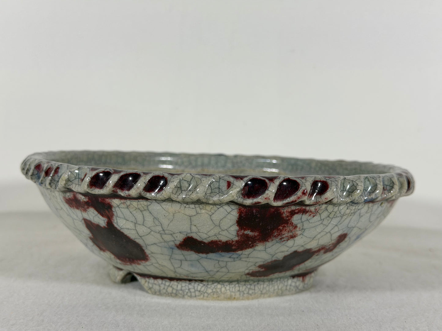 Preowned Japanese Tokoname Glazed Round Bonsai Pot Bunzan - 8.75” By 2 5/8”