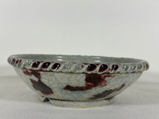 Preowned Japanese Tokoname Glazed Round Bonsai Pot Bunzan - 8.75” By 2 5/8”