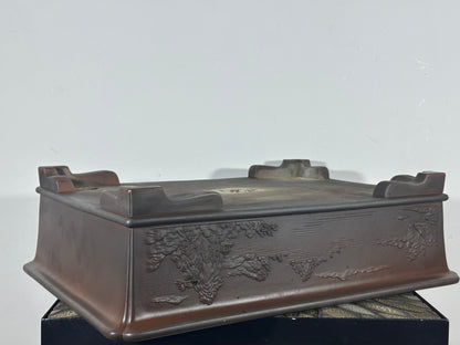 Preowned Japanese Tokoname Unglazed Rectangular Bonsai Pot Senkouen - 18” By 13.25”