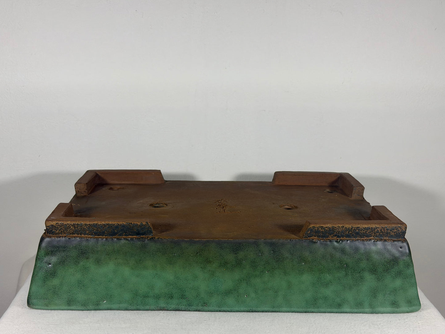 Preowned Japanese Tokoname Glazed Rectangular Bonsai Pot Syuhou - 15.25” By 11”
