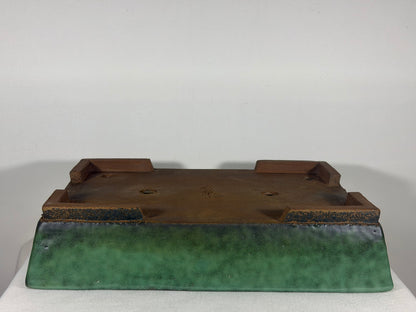 Preowned Japanese Tokoname Glazed Rectangular Bonsai Pot Syuhou - 15.25” By 11”